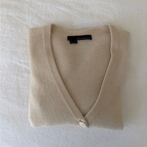 360 Cashmere Cream V-Neck Button Cashmere Cardigan